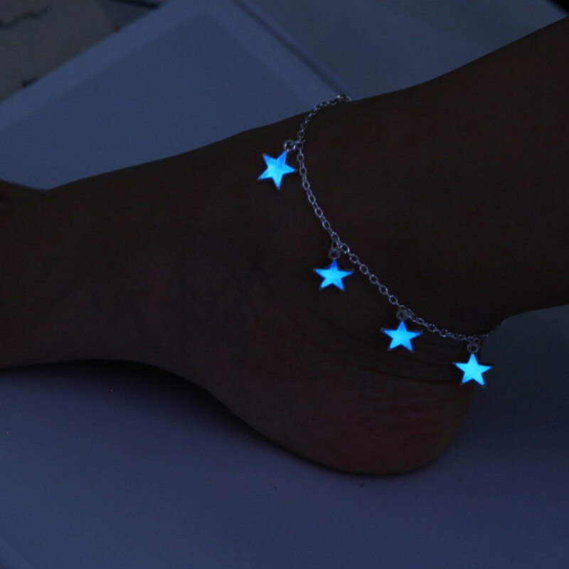 Leucht Frauen Blau Fluorescent Schmuck Stern Form Splitter Kette Quaste Armband Fußkettchen Fuß Dekoration Mädchen Delicate
