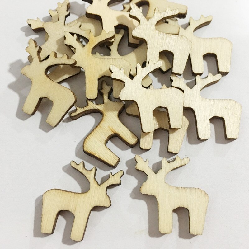 50pcs Natural Wood Christmas Ornaments Pendant Hanging Reindeer Tree Snowflakes Xmas Year Decor Home Decoration 62854: D