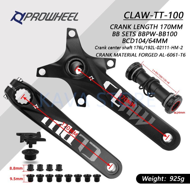 PROWHEEL Bicycle Crank Set 170MM Snow Bike Crank-set CLAW-TT MPX-11-TT Fatbike Parts Bottom Bracket Aluminum Alloy: CLAW TT 100 BB