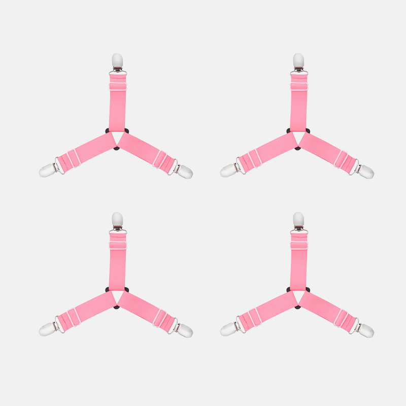 Adjustable Elastic Bed Sheet Clips Grippers Set Linen Fasteners Way Sides Suspenders Sheet Holders Mattress Strapsit Bedding: 4pcs-Pink