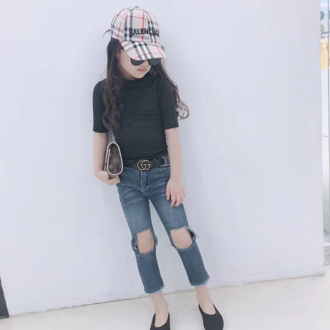 Primavera otoño niñas jeans bebé Vaquero elástico pantalones niños lápiz pantalones niños pantalones streetwear agujero rasgado 2 a 12 años