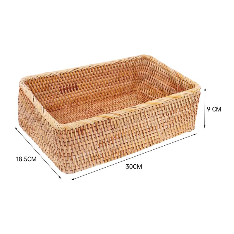 Cesta de tejido de fibra vegetal, cesta de ratán redonda, rectangular, ovalada, para almacenamiento de frutas, pan, aperitivos, cocina, organizador de decoración del hogar: Rectangle-large