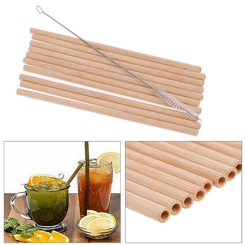 10 Stks/set Bamboe Rietjes Herbruikbare Milieuvriendelijke Party Keuken + Schone Borstel Voor