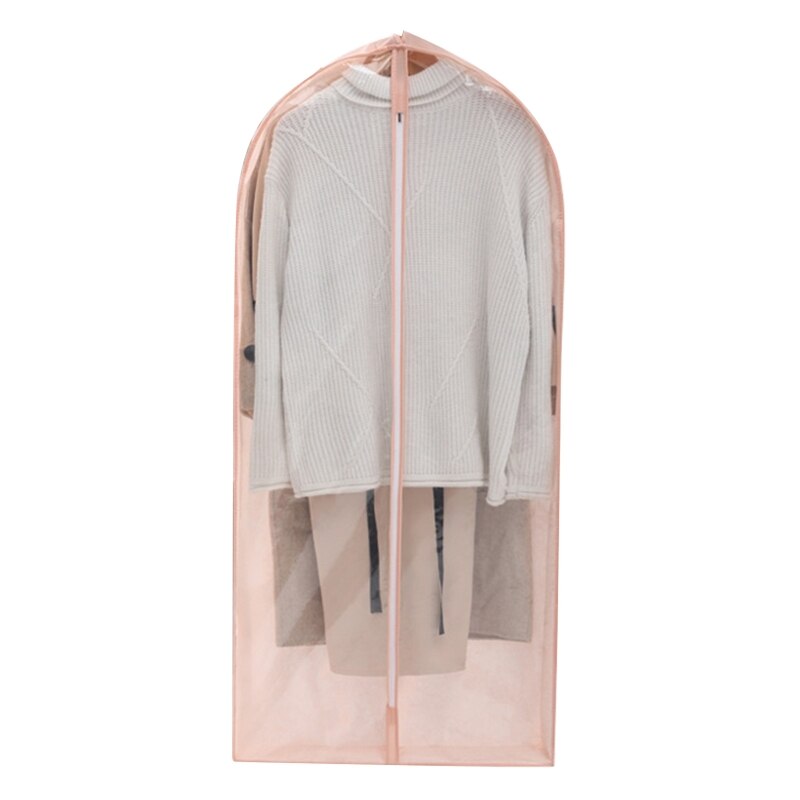 Hanging Garment Bag with Zipper Clothes Dress Suit Coat Clear Dust Cover Protection Storage Pouch Case Home Closet Organizer: Pink / M