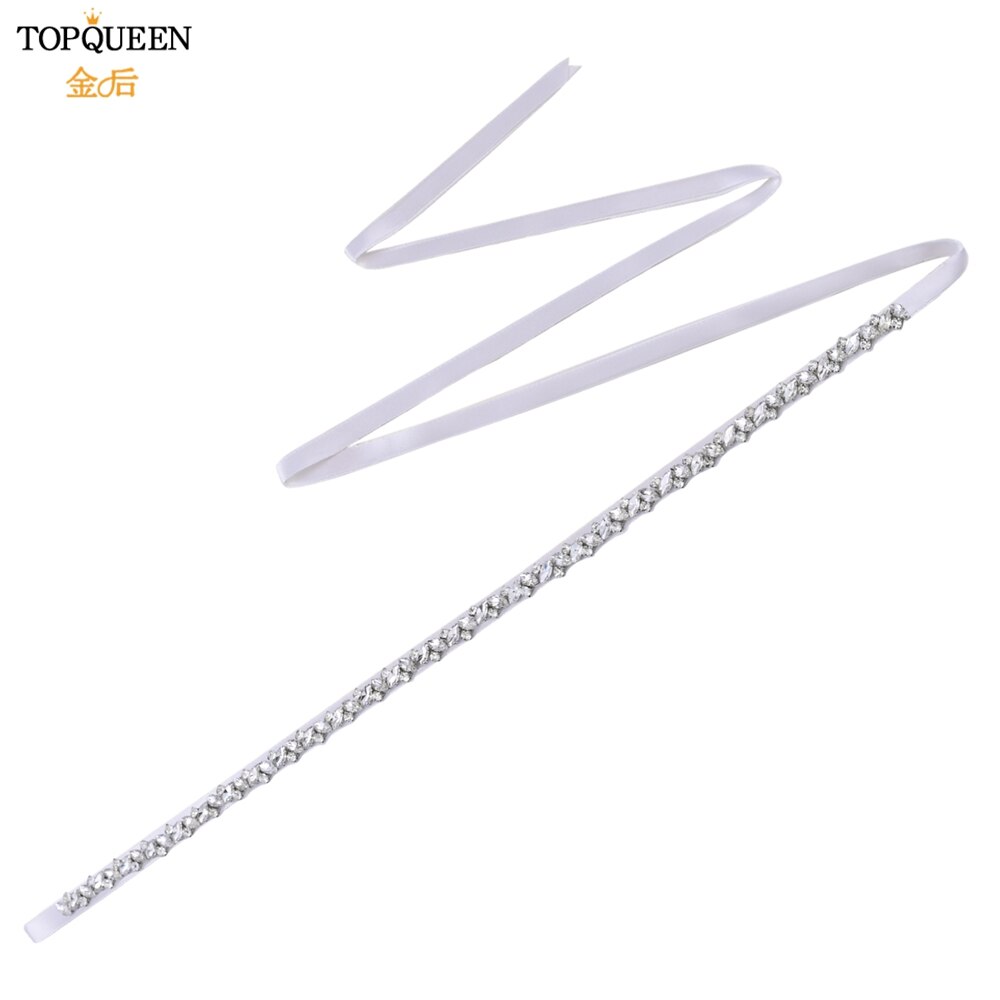 Topqueen S404 Zilveren Steentjes Riem Bruids Trouwjurk Accessoires Vrouwen Diamonds Party Gown Avond Sash Kleding Applicaties: White ribbon
