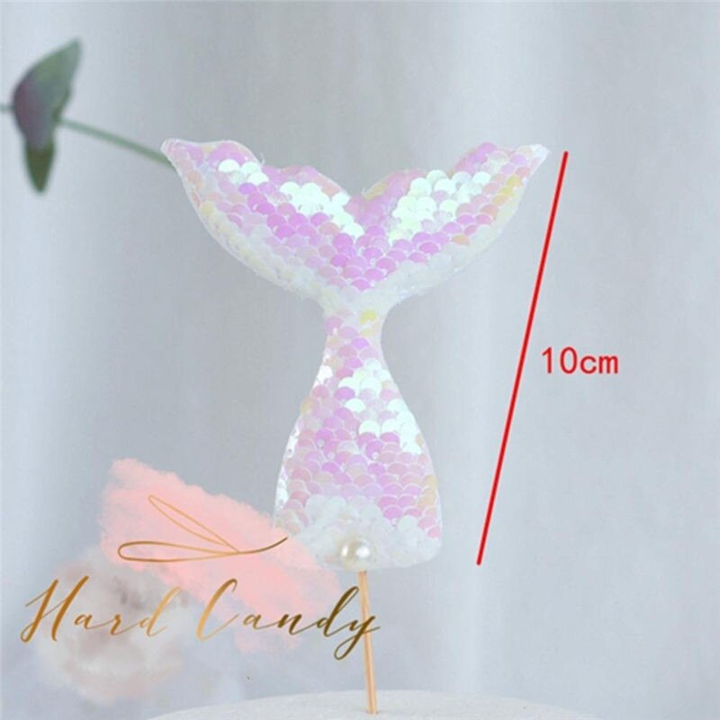 Sequins Happy Birthday Cake Topper Mermaid Tail Cake Topper Decoration For Kids' Birthday Party Wedding Cupcake Decor: White