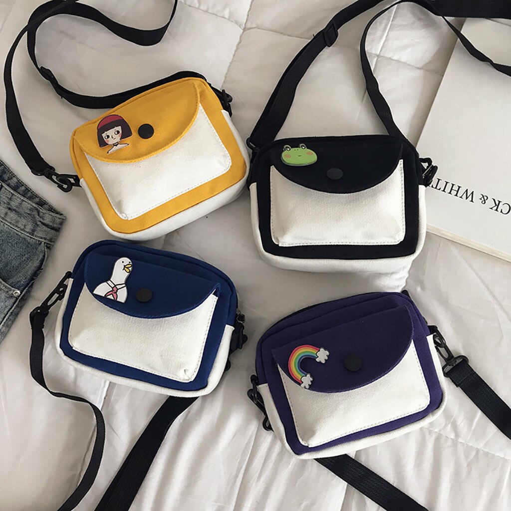 Fermeture éclair en plein air toile sac de messager Sport poitrine sac femmes arc-en-ciel applique contraste couleur hip hop sac adolescent filles