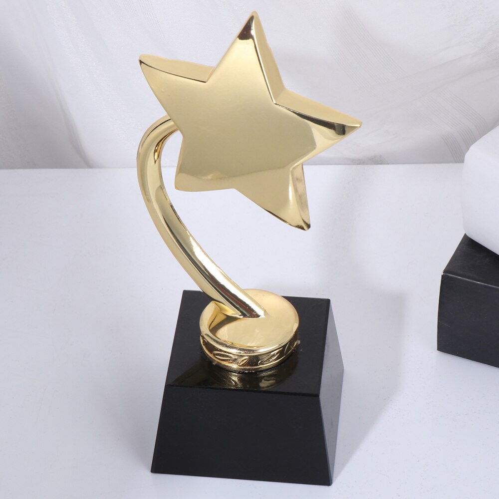 1PC Golden Star Award Trophy Resin Reward Prizes Decor Awards Trophy with Black Base for Sports Competition Games
