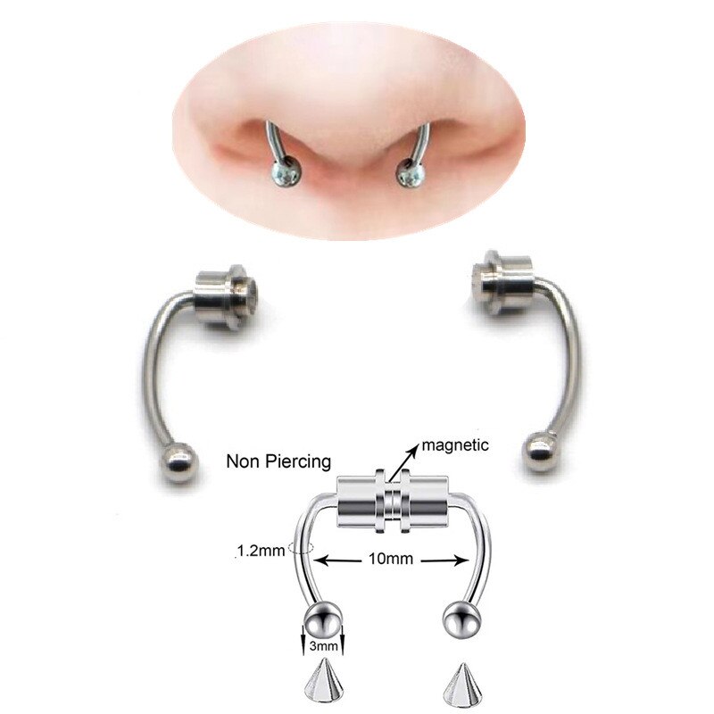 1 PIÈCES En Acier Inoxydable Faux Nez Perçage ensemble Septum Magnétique Faux Piercing Nez Clip Sur Non Piercing Nez Cerceau Septum Anneau Lot