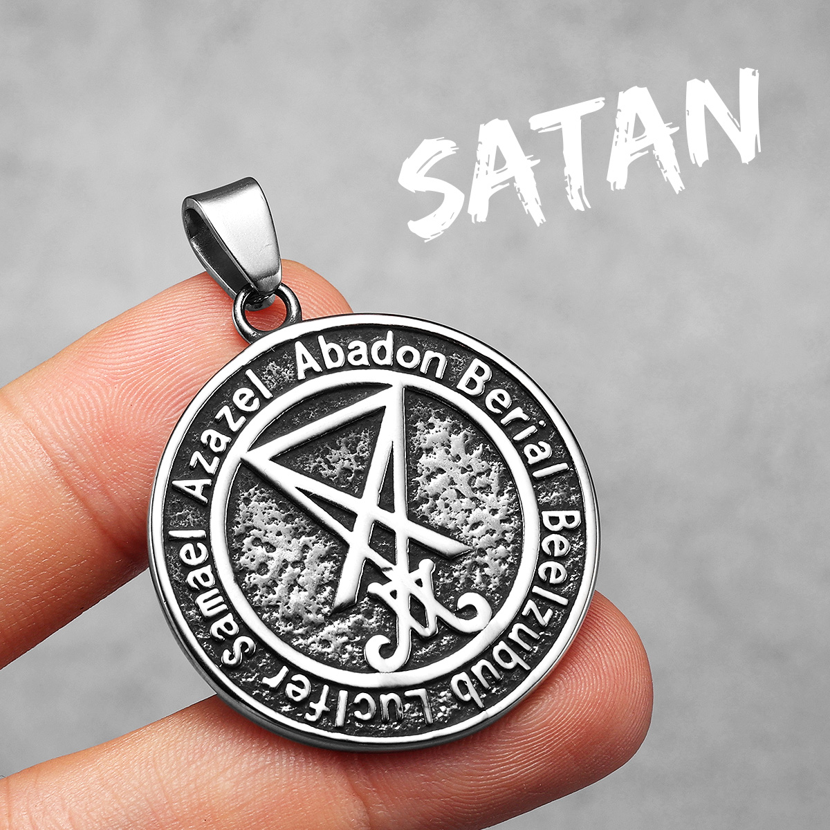 Hell démon Satan Lucifer acier inoxydable hommes colliers pendentif chaîne puissant amulette Vintage pour femmes bijoux: Couleur or jaune pâle
