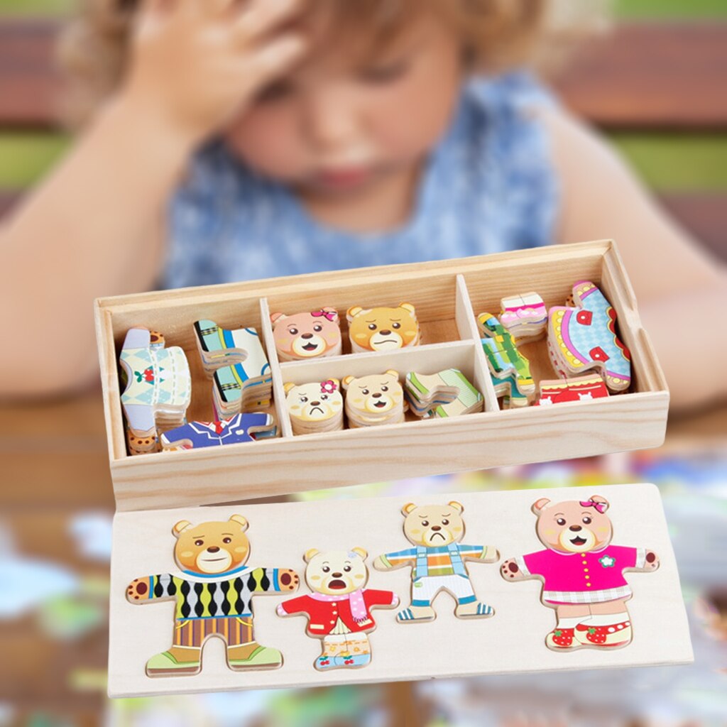 Cartoon Dier Familie Jurk Up Puzzel Bijpassende Sorteren Puzzel Speelgoed Playset