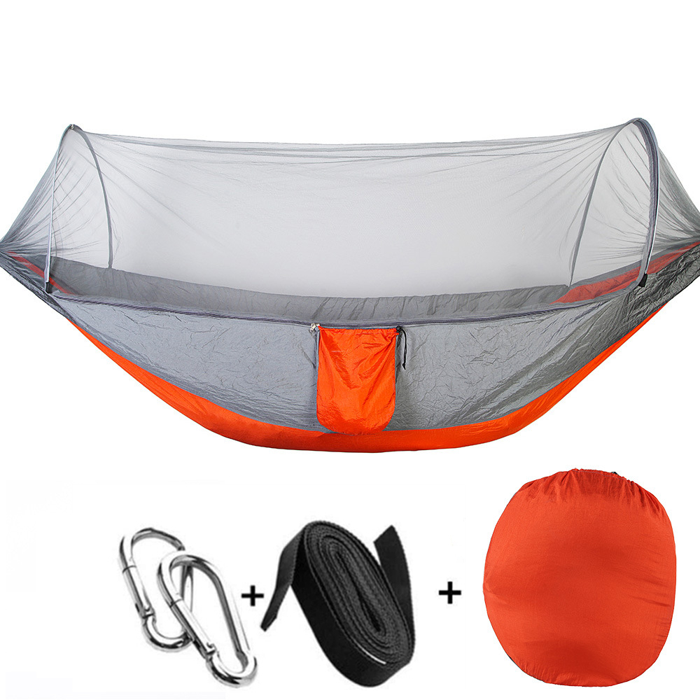 Campinghängmatta med myggnät popup-ljus bärbar utomhus fallskärmshängmattor gunga sovhängmatta campingprylar: Orange