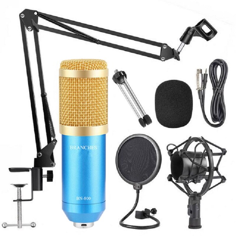 BM-800 Professionele Condensator Microfoon Kit Bm 800 Karaoke Studio Microfoon Voor Opname Computer Met Shock Mount + Schuim Cap + kabel: Package3 Blue