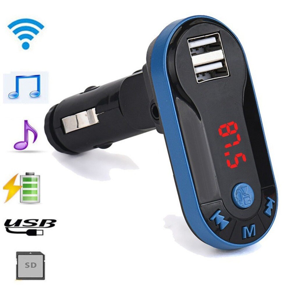Blauw Bluetooth Draadloze Fm-zender MP3 Speler Handsfree Car Kit USB TF SD Remote Dual Usb-poort Ruisonderdrukking