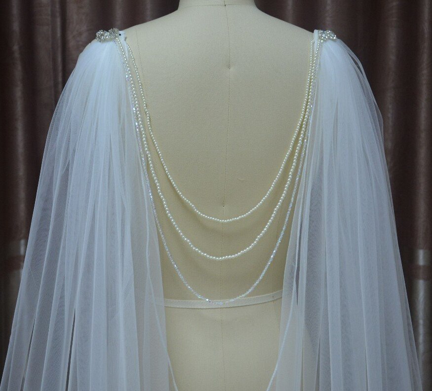 Bruids Cape, Bruiloft Cape, Sluier Cape, Bruiloft Cape Sluier, Bridal Cape Sluier, kristal Cape Sluier Kralen Sluier Bruiloft Accessoires