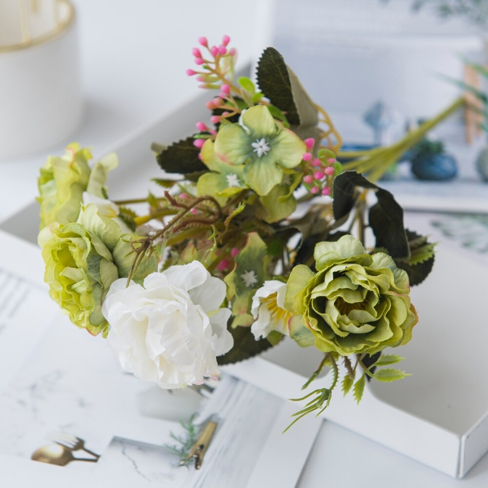 Künstliche Blumen Weihnachten Dekorationen Vasen für Heimat Hochzeit Dekorative Blumen die Seide Pfingstrose DIY Ornamentalen blumentopf: Grün