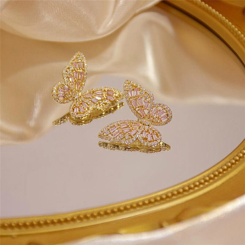 Vogue Trendy White Gold Gorgeous Zirconia Butterfly Stud Earring for Women Temperament Bling Cubic Zircon Feminia Bizuteria