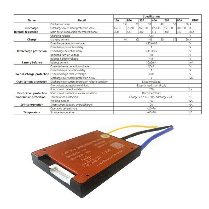Waterproof bms 10S 36V 15A 25A 35A 45A 60A BMS Used for 36v 10ah 35ah 60ah battery 60A continuous With balance function