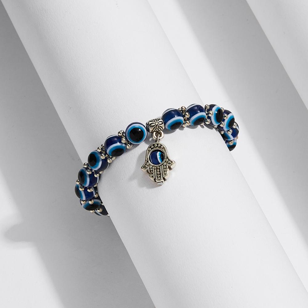 Rinhoo Turkse Ogen Armbanden Voor Vrouwen Blue Kralen Evil Eye Bead Palm Bedelarmband Elastische Paar Lucky Sieraden Party Pulseira