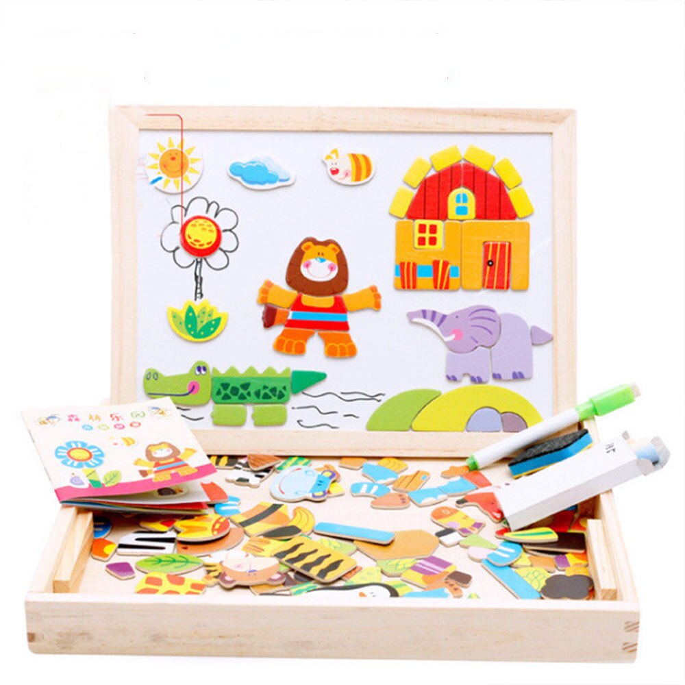 100+Pcs Wooden Magnetic Puzzle Toys For Children 3D Puzzle Figure/Animals/ Vehicle /Circus Drawing Board Kids Educational Games: WJ3550D