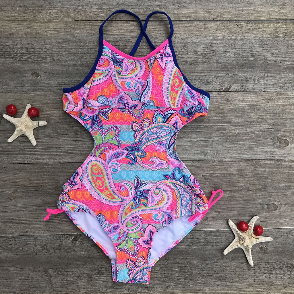 Kids Child Swimsuits Teen Children Girls Print Bikinis Africa Style One-Piece Swimsuit Beach Summer Casual Swimwear