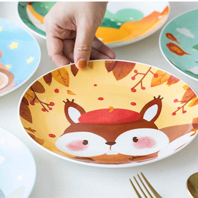 Children's Ceramic Dinner Plate Cartoon Animation Bone China Round Bowl Household Kitchen Supplies Cute Fruit Plate