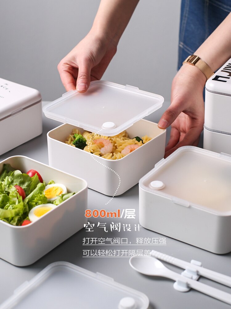 800ml japansk mikrobølgeovn madpakke bærbar børne plastik bento box 2 lag mikroovn spisestel mad opbevaringsbeholder madpakke