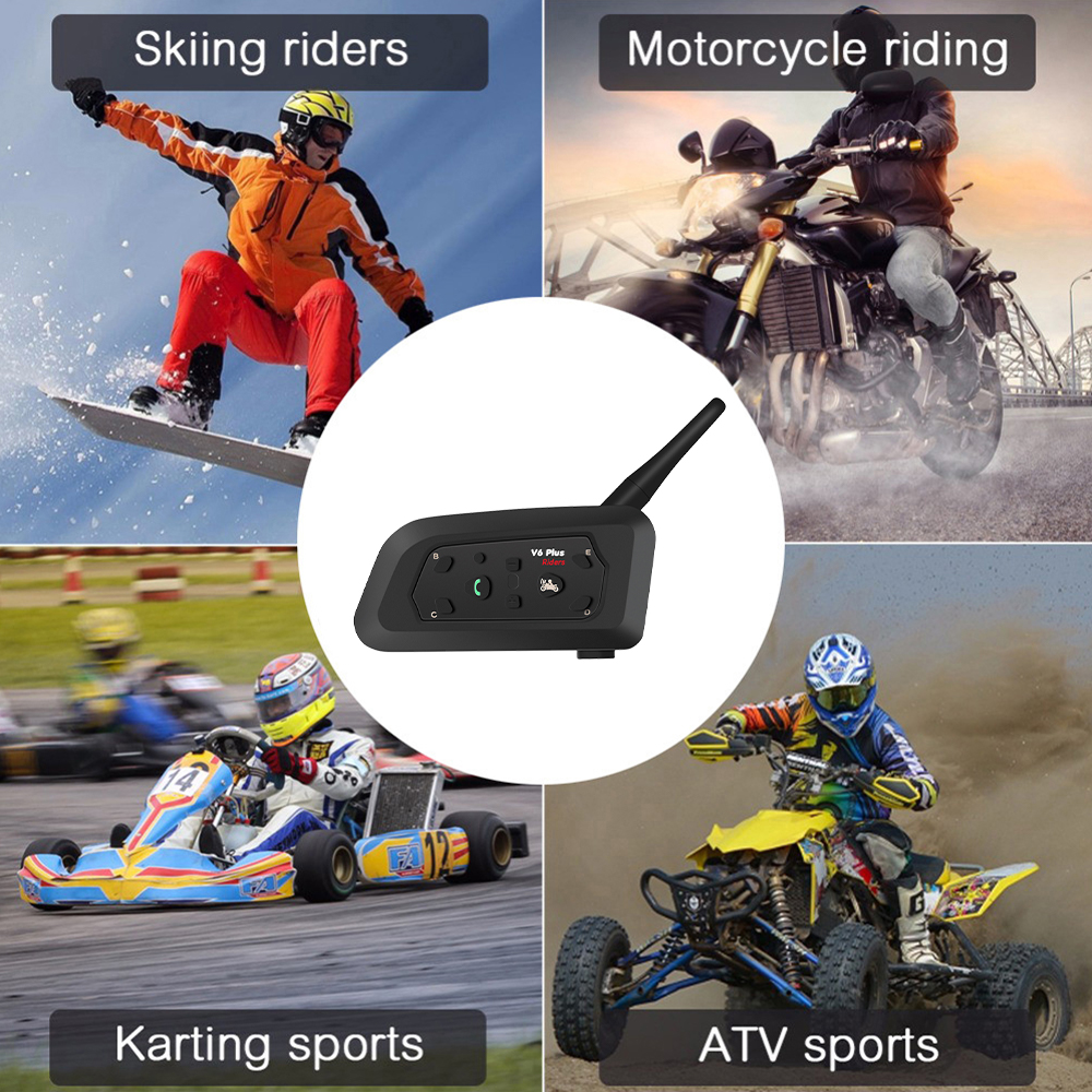 V6 PLUS Motorcycle Helmet Intercom Bluetooth Headset 1500M for 6 Riders Full Duplex Communicator Waterproof Music Player