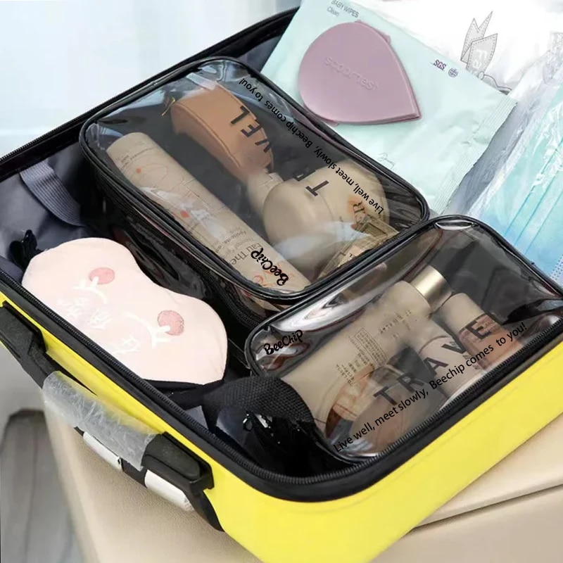 Estojo de maquiagem transparente em pvc, bolsa de higiene multiuso para viagem, organizador de cosméticos portátil, bolsa de armazenamento transparente