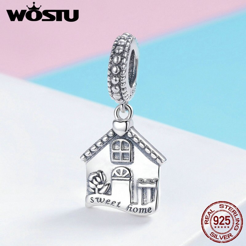 WOSTU Real 925 Sterling Silver Sweet Home Famliy Dangle Charms fit Original Brand DIY Bracelet Necklace Jewelry CQC913