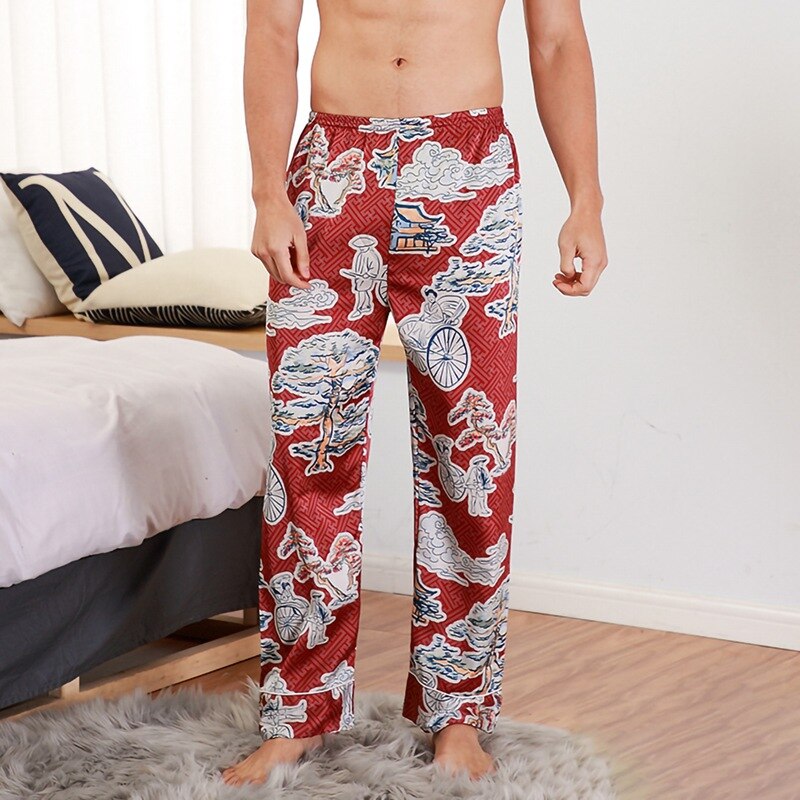 Pantalon pyjama en soie pour homme, grande taille, décontracté, ample, vêtements d'intérieur,: B / XXL