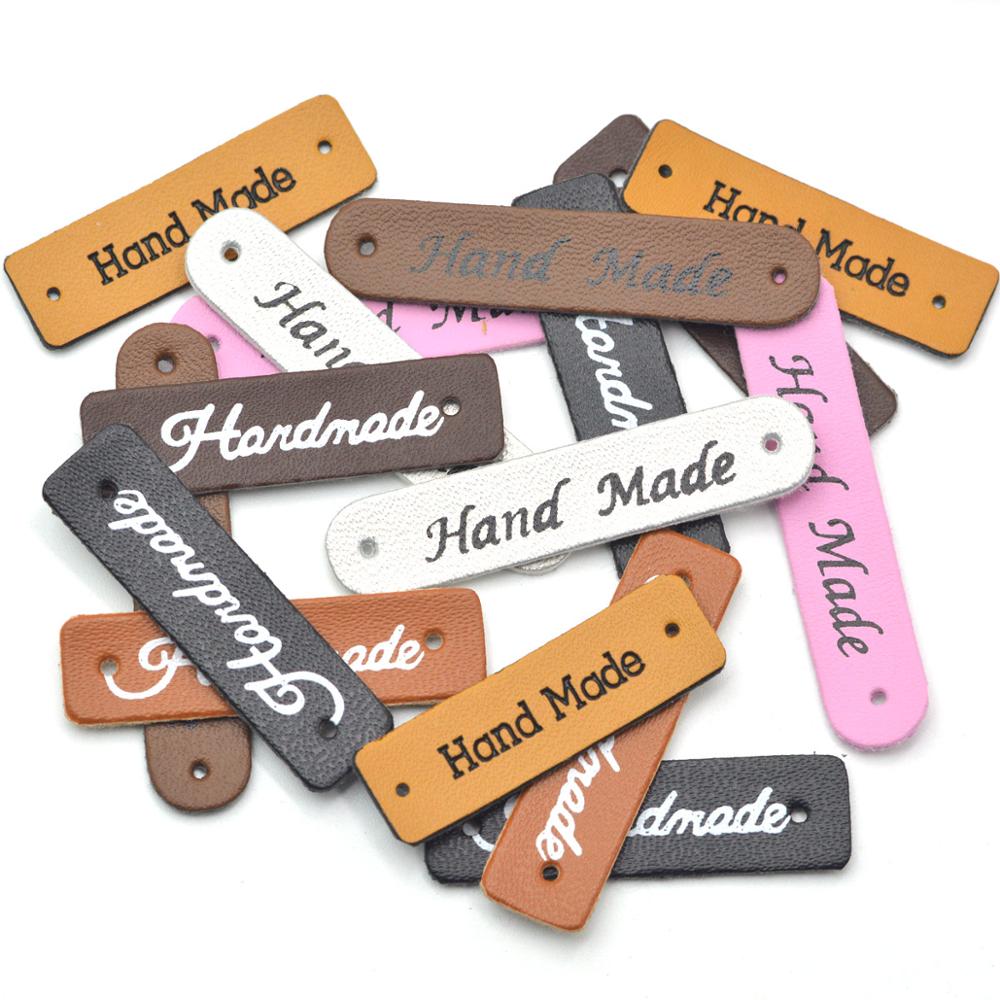 30Stck Handgemachte Etiketten Stichworte Kleidung Bekleidung PU Leder Etikett Hand gemacht Jeans Taschen DIY Handwerk betroffen NäHenne Liefert