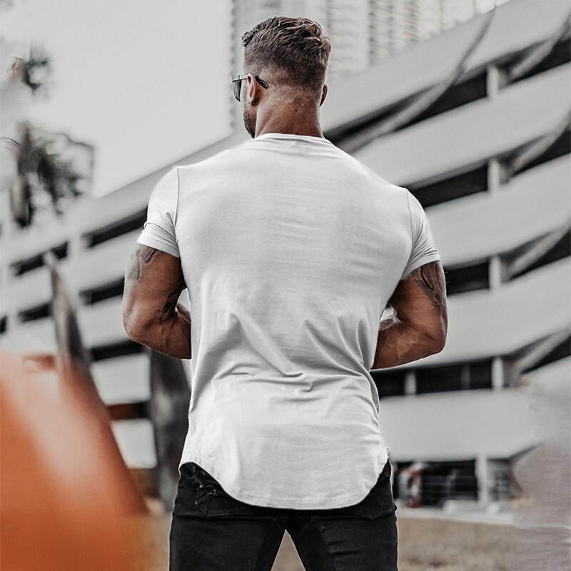 Nueva camiseta Casual para hombre, Camiseta deportiva de algodón para gimnasio, estampado de , camiseta de manga corta, Tops, ropa deportiva de verano para entrenamiento