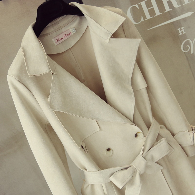 Dames trenchcoat van imitatiesuède, witte jassen met grote revers, bovenkleding, losse lange, slanke overjassen in grote maten
