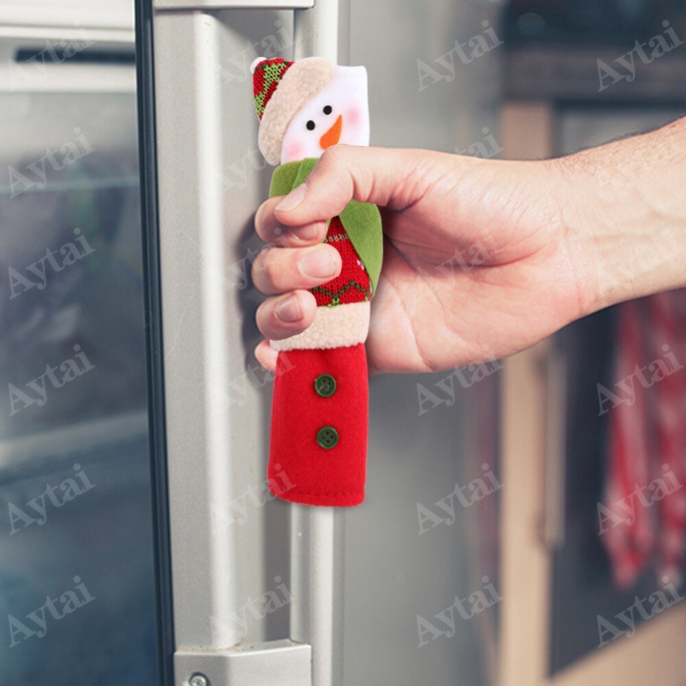 OurWar 3 stks/set Sneeuwpop Keuken Apparaat Handvat Covers Christmas Decor Keukengereedschap Magnetron Deur Koelkast Handvat Sets