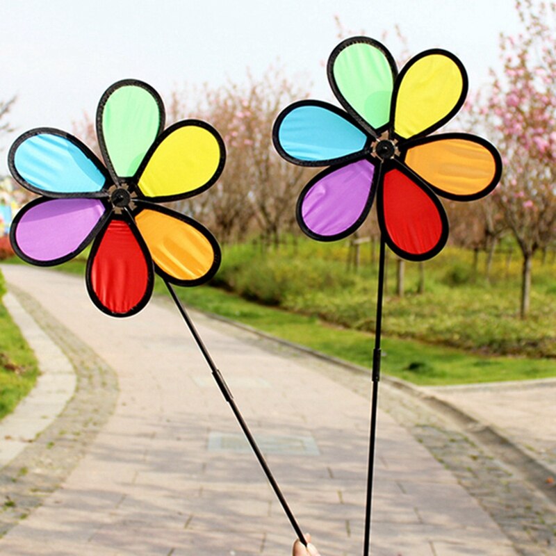 Moulin à vent en tissu 6 couleurs, bordure noire, Camping, jouets pour enfants, décoration de jardin, 6 pièces