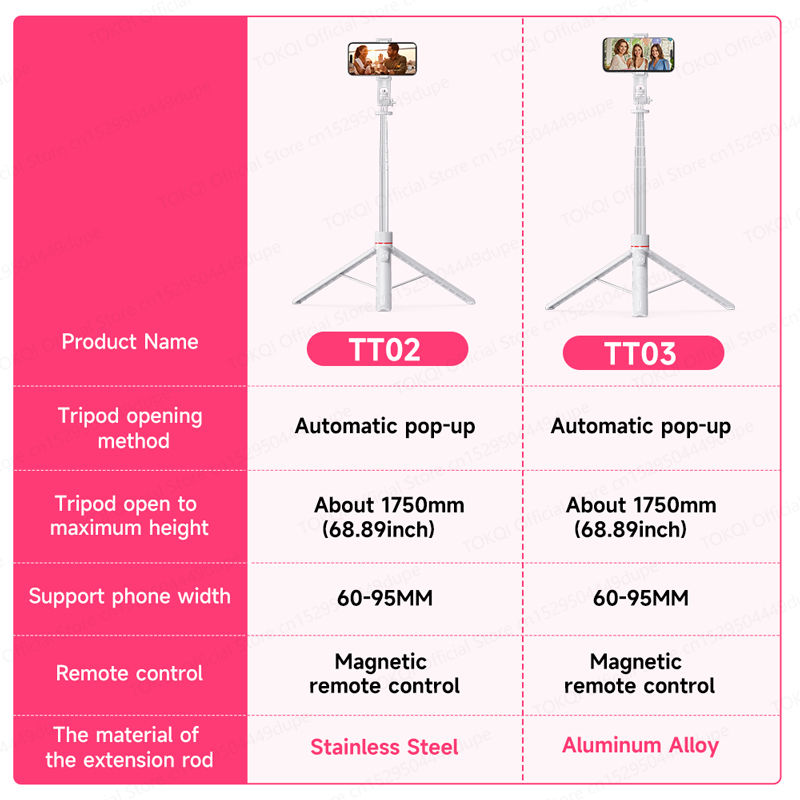 TOKQI TT02/TT03 trípode para palo de Selfie soporte para teléfono móvil trípode emergente automático interfaz de 1/4 'para disparo de cámara de acción de teléfono móvil