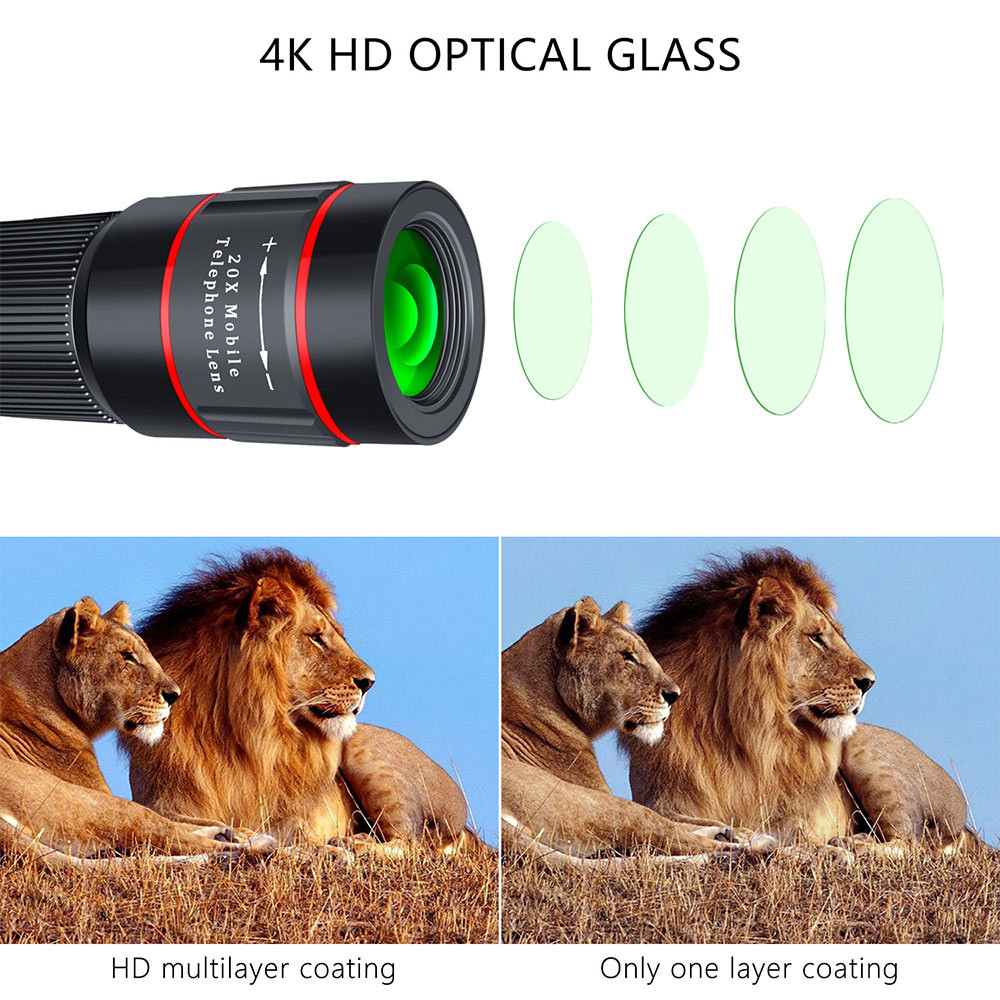 20x zoom teleobjektiv 4k hd monokulärt teleskop telefon kameralins för iphone 11 xs max xr  x 8 7 plus smartphone linser