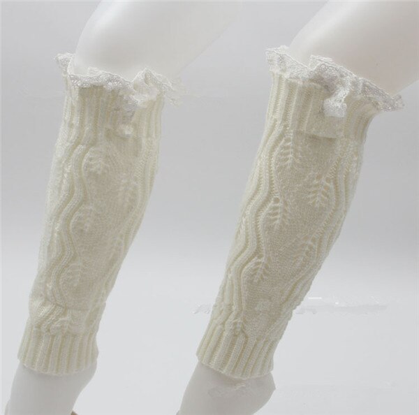 Calentadores de piernas de punto para niñas a la botones de encaje de ganchillo calentadores de piernas para NIÑOS Calcetines de bota infantil de invierno para chico: White