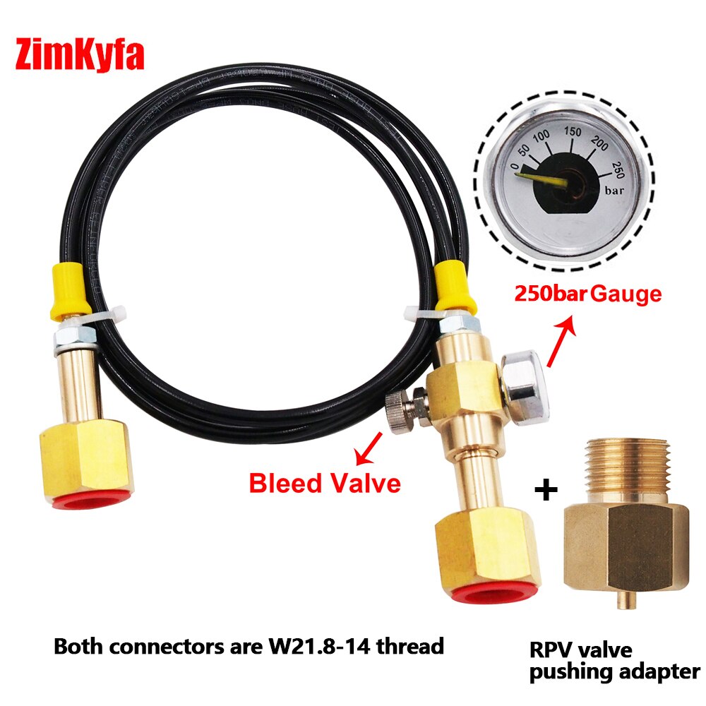 Stacja napełniania zbiornika CO2 ładowanie transferu z 1.5m 5ft wąż W21.8-14 robić W21.8-14 z 250bar miernik w/ RPV zawór pchanie adapter
