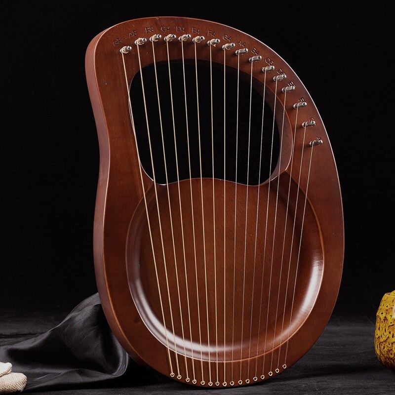 Lyra-klavier, 19- saitiges musikinstrument aus mahagoni, inklusive stimmschlüssel und ersatzsaiten