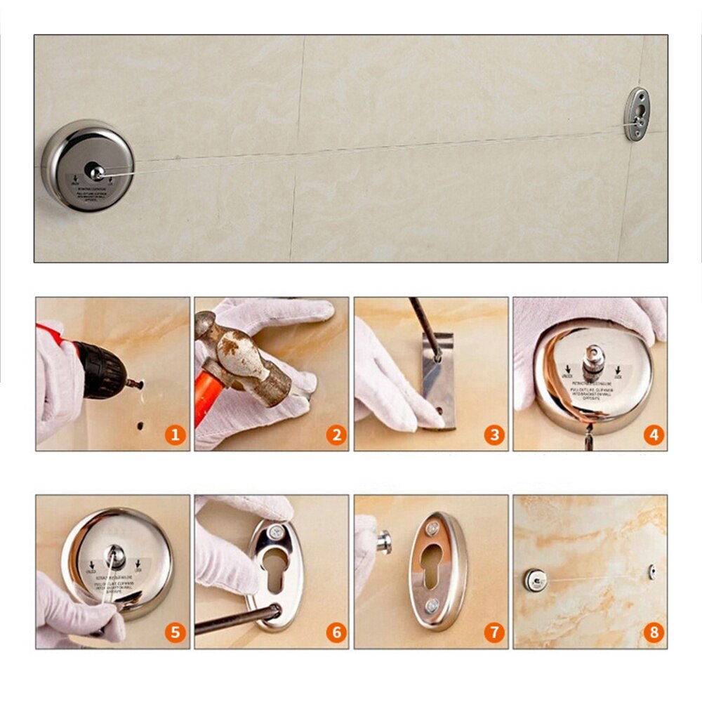 Tendedero retráctil de acero inoxidable para ropa, organizador de lavandería