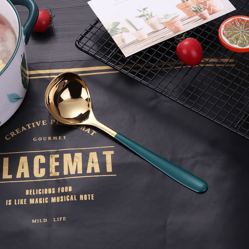 304 Roestvrij Stalen Lepel Lange Steel Familie Soep Lepel Goud Kleur Plus Size Elegent Keuken Koken Lepel: gold green