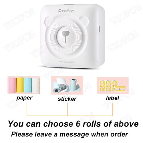 Mini Draagbare Bluetooth Draadloze Paper Photo Printer Pocket Thermische Afdrukken Usb Aansluiting: white 6 custom paper