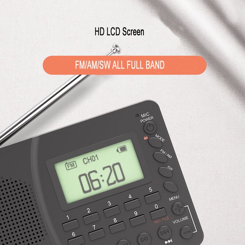 Portable Radio FM AM SW Radio Receiver DSP Shortwave FM Speaker Support TF Card USB REC Recorder Bluetooth-compatible MP3 Player