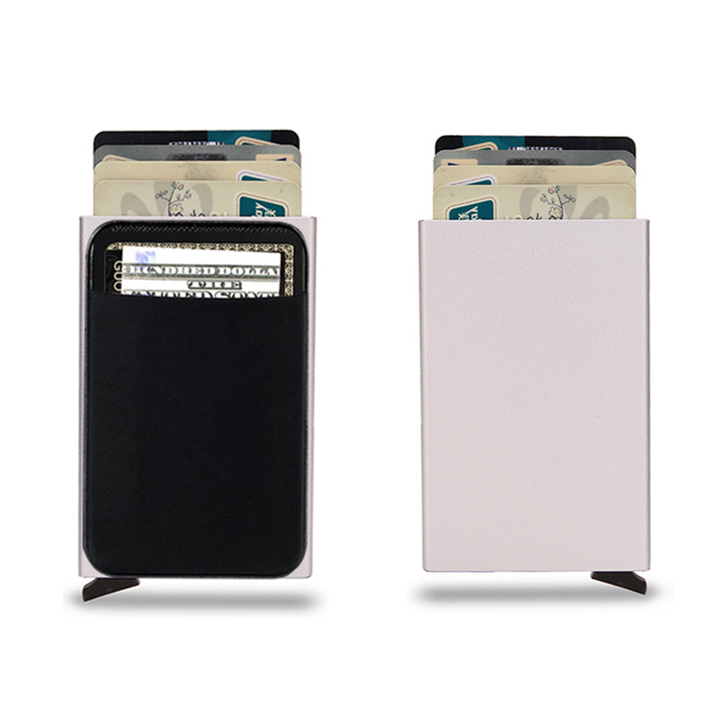 Dünne Aluminium Brieftasche Mit Elastizität Zurück Beutel Ich würde Kreditkarte Halfter Mini RFID Brieftasche Automatische Pop hoch Bank Karte fallen: Silber-