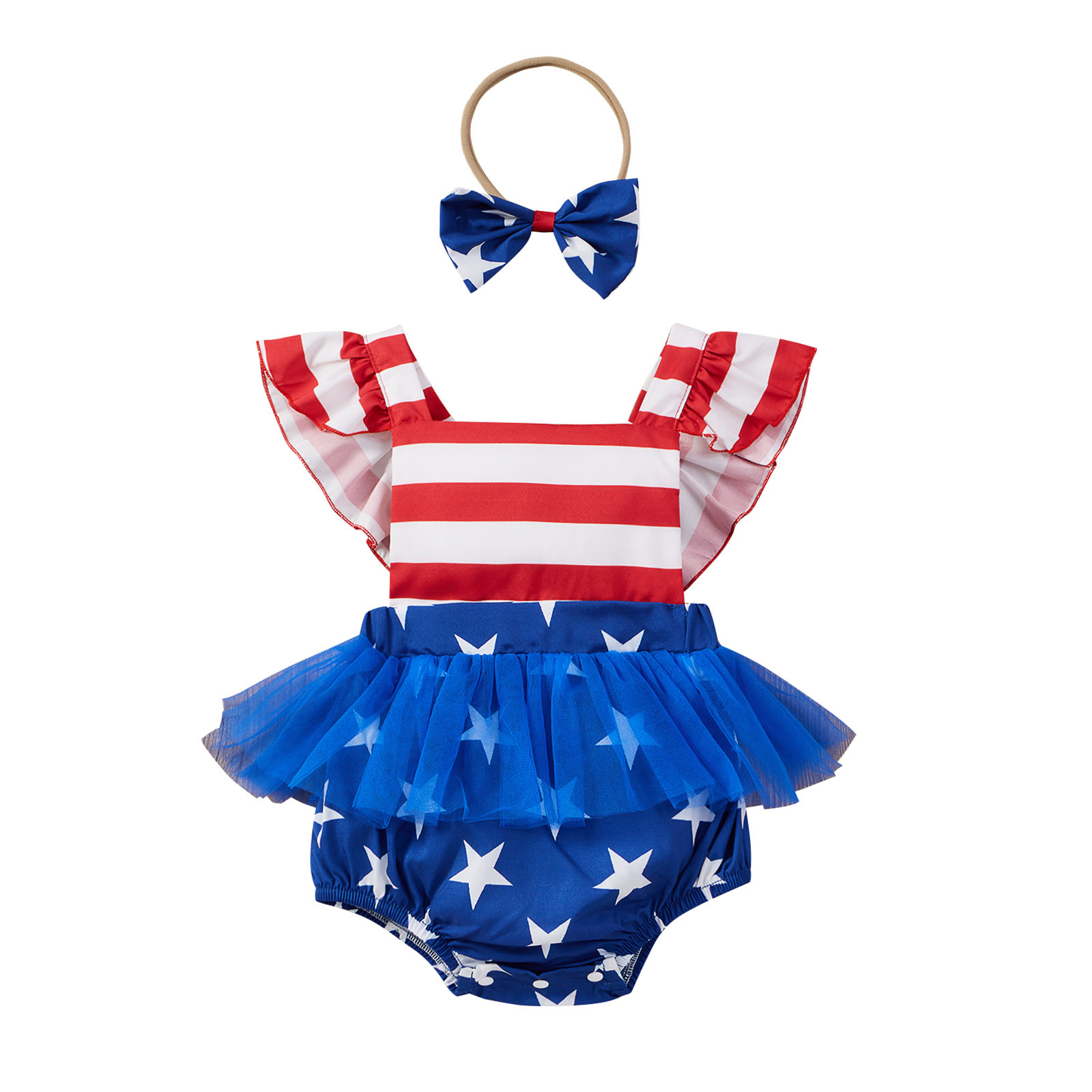 Vêtements pour bébés garçons et filles, barboteuse en dentelle à rayures avec manches volantes et bandeaux, ensemble vêtements pour -nés: 100