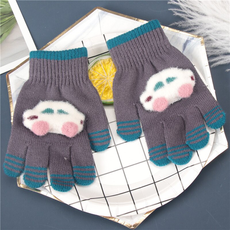 Baby Meisjes Handschoenen Volledige Vinger Voor Kinderen Cartoon Auto Wanten Warmer Kids Herfst Winter Handschoen School Jongen Wollen Gebreide Mitten: Dark gray