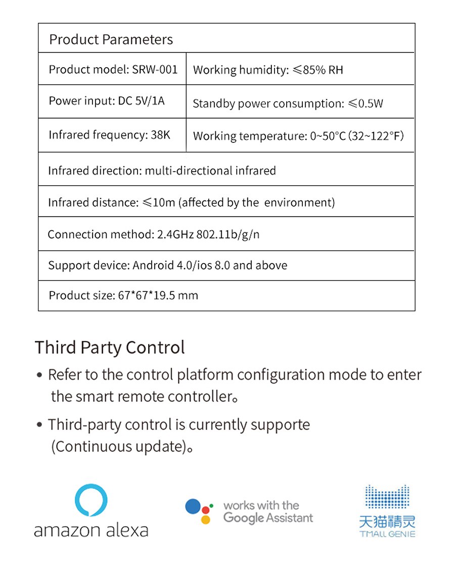 Tuya WiFi Smart IR Remote Controller Smart Home Compatible with Alexa, Google Assistant, Smart Life for control your TV, air con