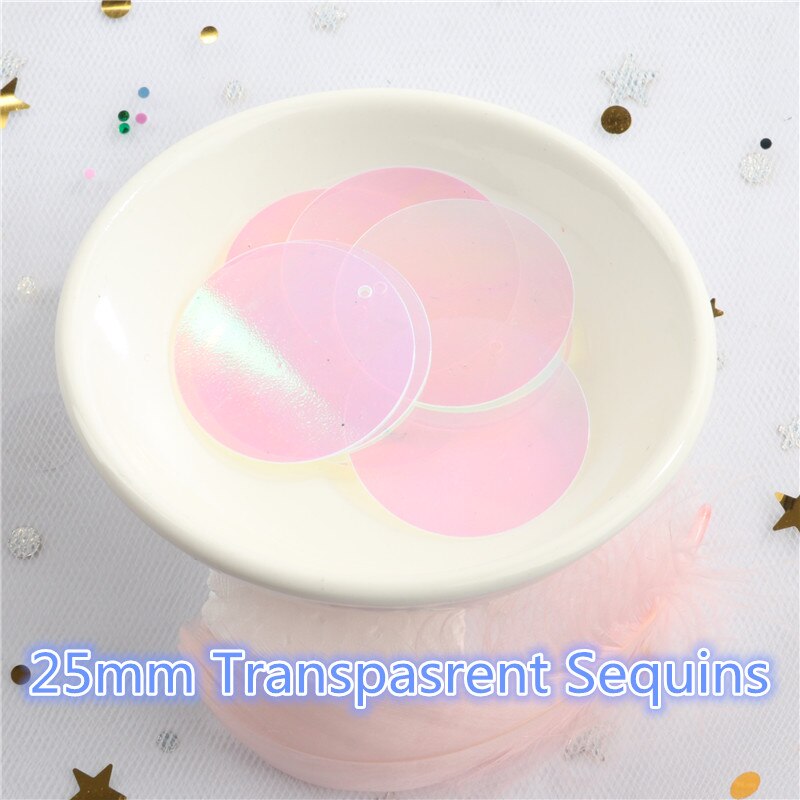 Transparent Sequin 60pcs 25mm Large Round Sequins PVC Loose Sequins Paillettes Sewing Craft For Wedding Decoration 1 Side Hole: AB Transparent